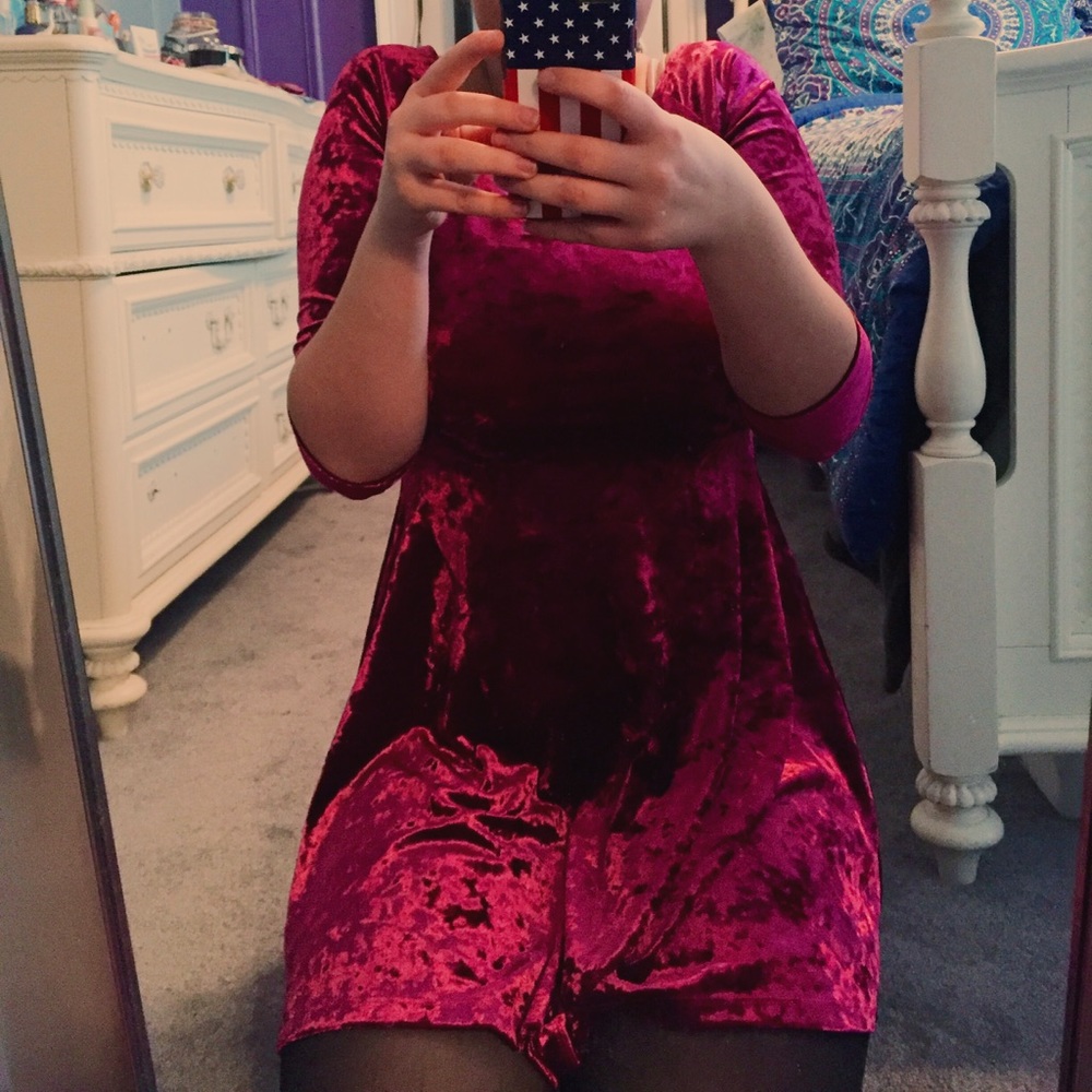 Pink Velvet Mid Sleeve Mini Dress